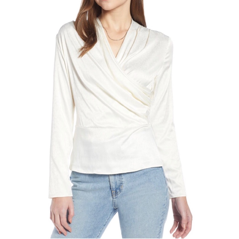 Something Navy Wrap Front Jacquard Top